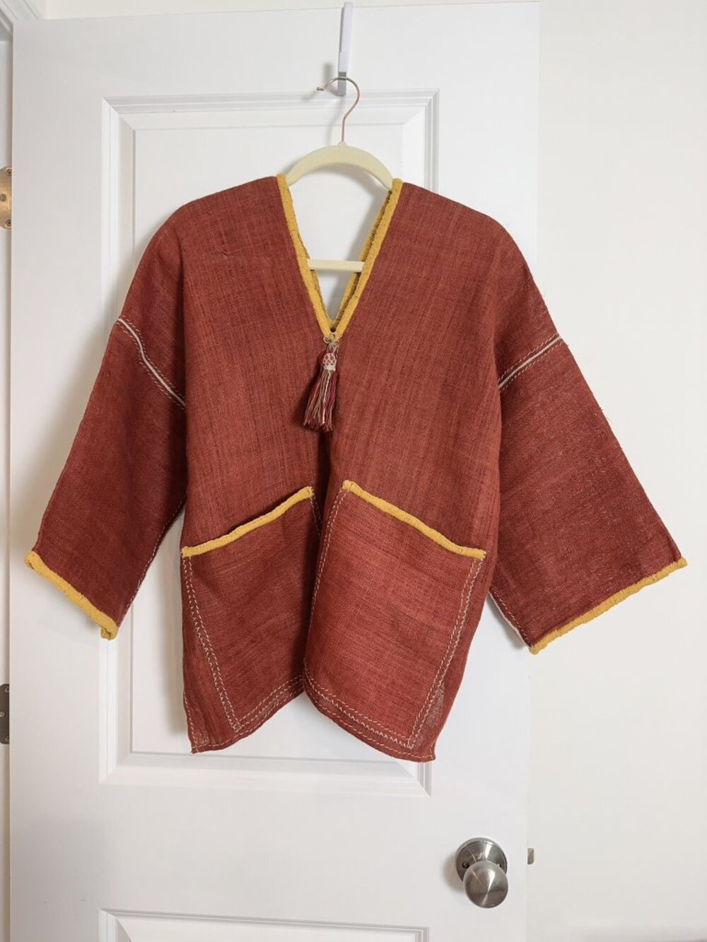 NEW Handmade 100% Hemp Boho Tunic Top Thai Artisan Natural Linen Look Oversized